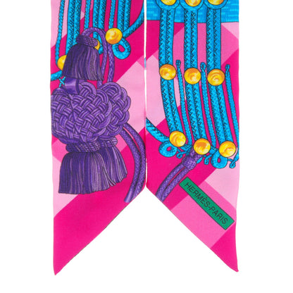 Hermes Silk Brandebourgs Twilly Fuchsia Turquoise Emeraude 4 of 5