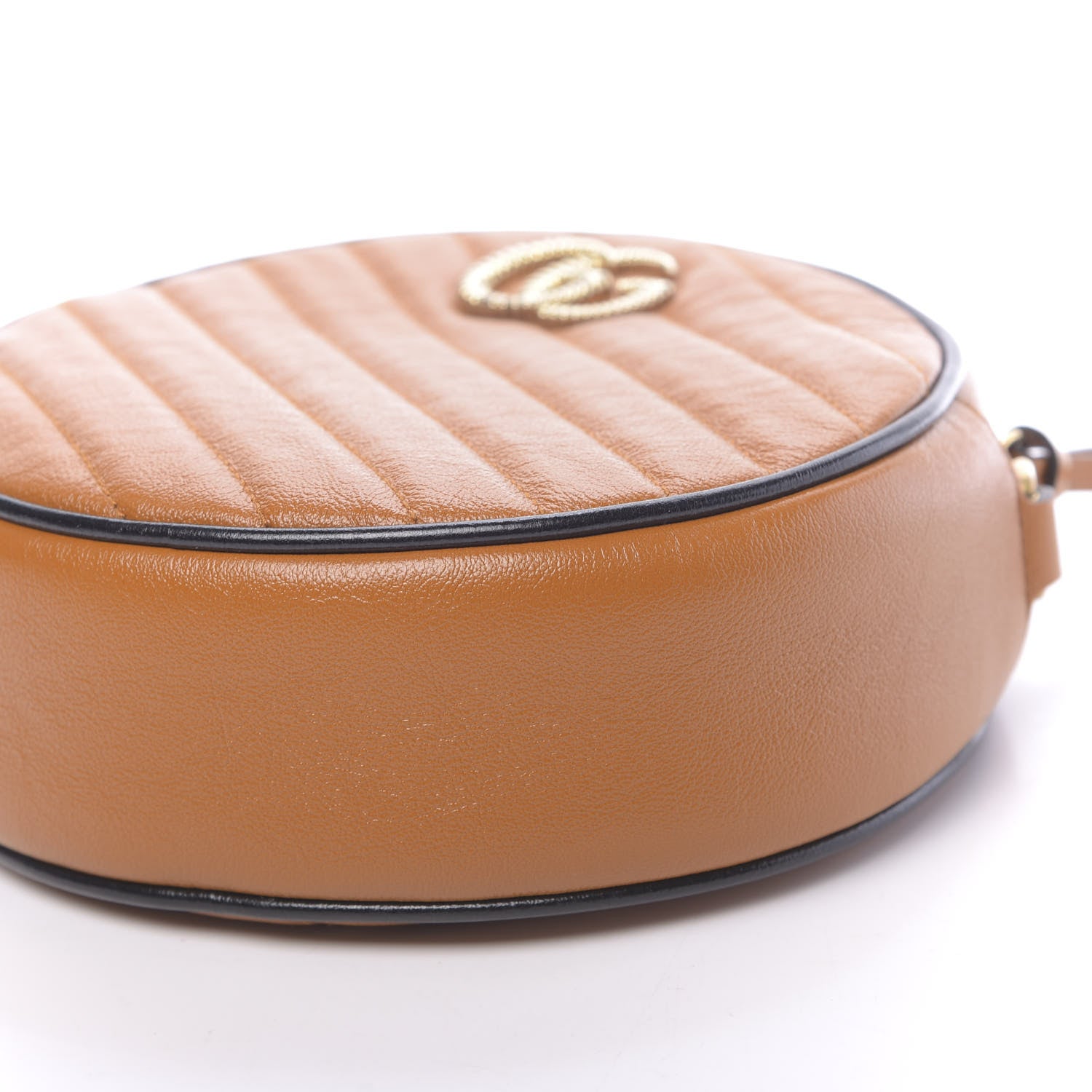 Gucci Azalea Calfskin Matelasse Diagonal Mini Torchon GG Marmont Round Shoulder Bag Cognac Black 9 of 11