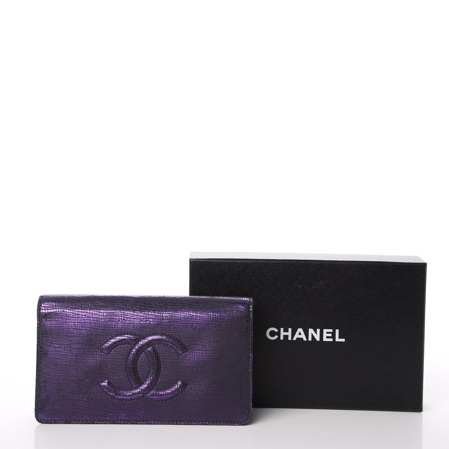 Iridescent Lizard Embossed Yen Wallet Purple