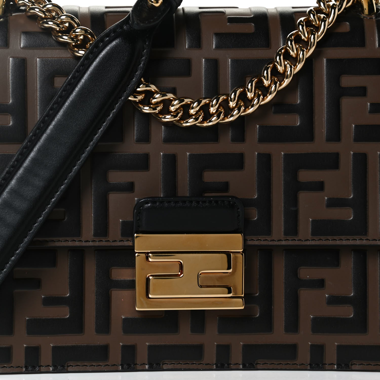 Fendi Vitello Liberty Bi-Color FF 1974 Embossed Small Kan U Shoulder Bag Maya Black 9 of 13