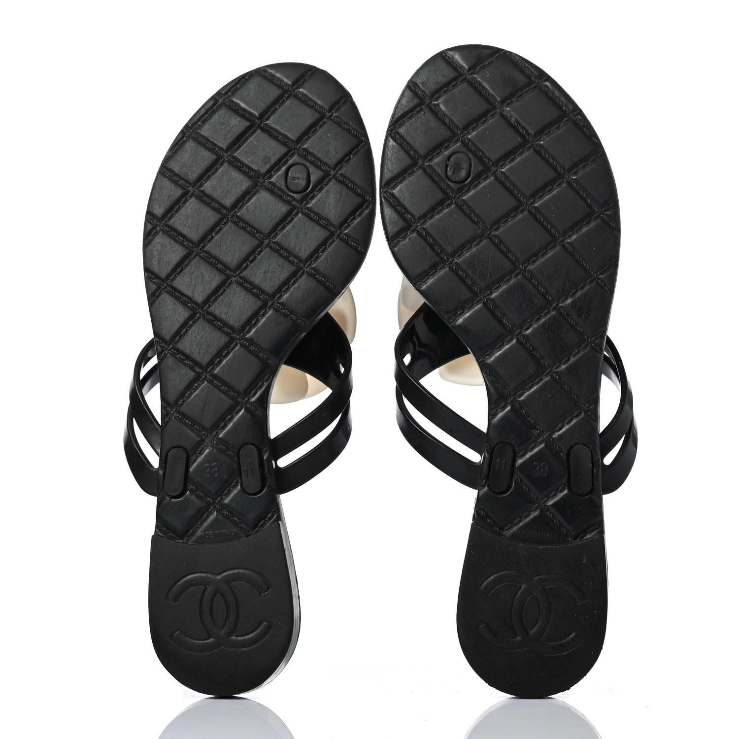 Chanel Jelly Camellia Thong Sandals 38 Black Ivory 4 of 4