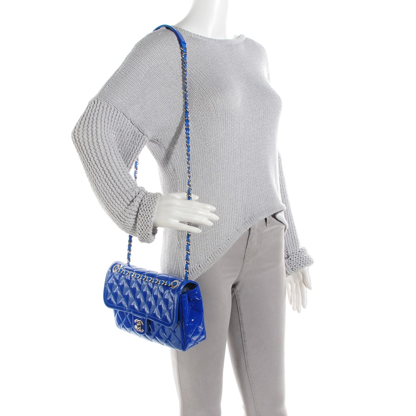 Patent Quilted Large Coco Shine Flap Blue