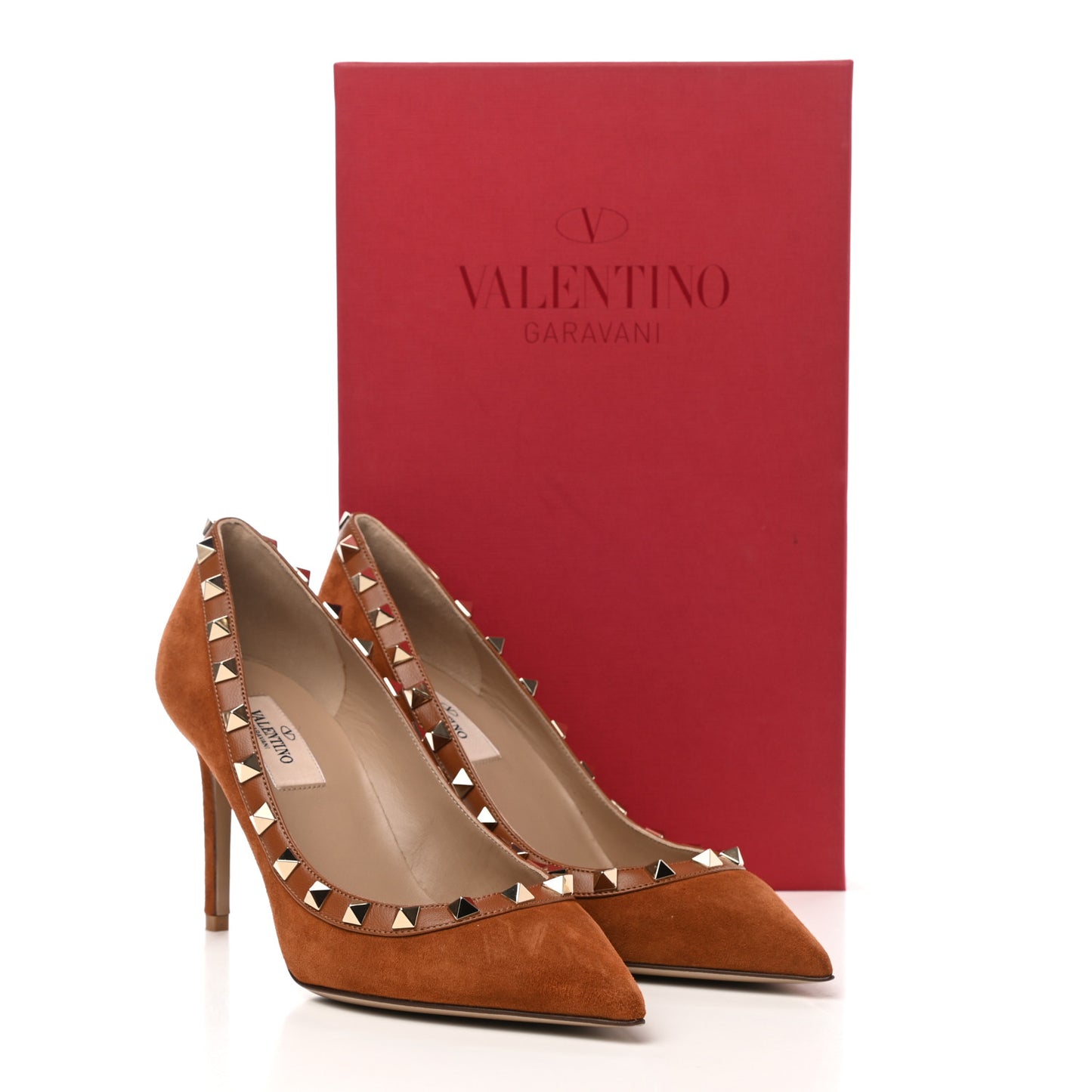 Suede Rockstud 85mm Pumps 36 Camel