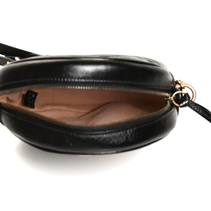Gucci Azalea Calfskin Matelasse Heart Mini GG Marmont Round Shoulder Bag Black 4 of 10