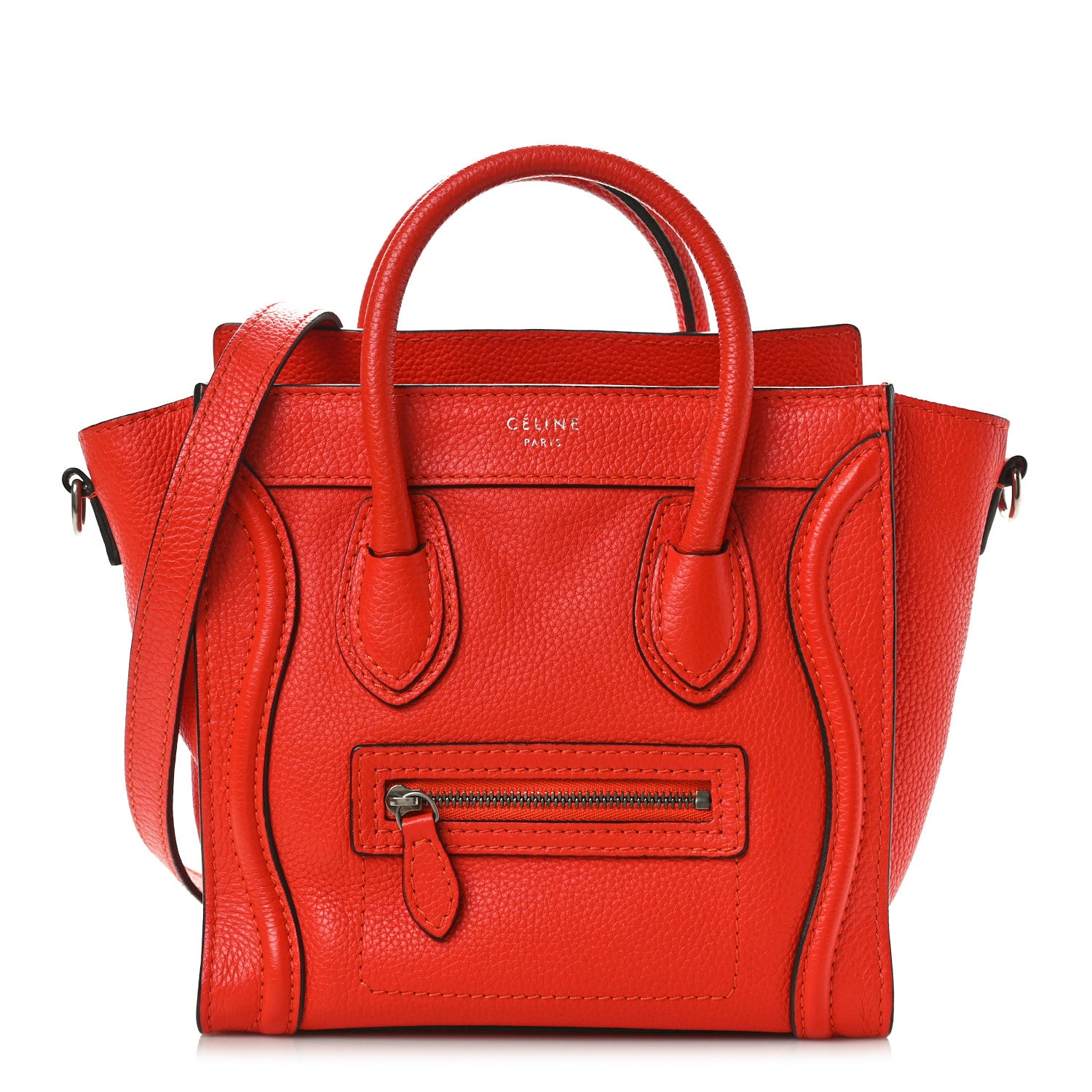 Celine Drummed Calfskin Nano Luggage Vermillion 1 of 10