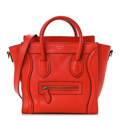 Celine Drummed Calfskin Nano Luggage Vermillion 1 of 10