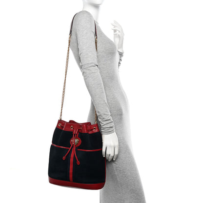 Gucci Suede Calfskin Web Medium Rajah Bucket Bag New Blue Romantic Cherry 2 of 11