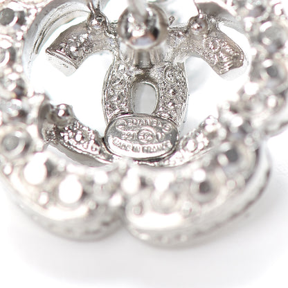 Chanel Crystal Coco Flapper Camellia CC Stud Earrings Silver 4 of 5