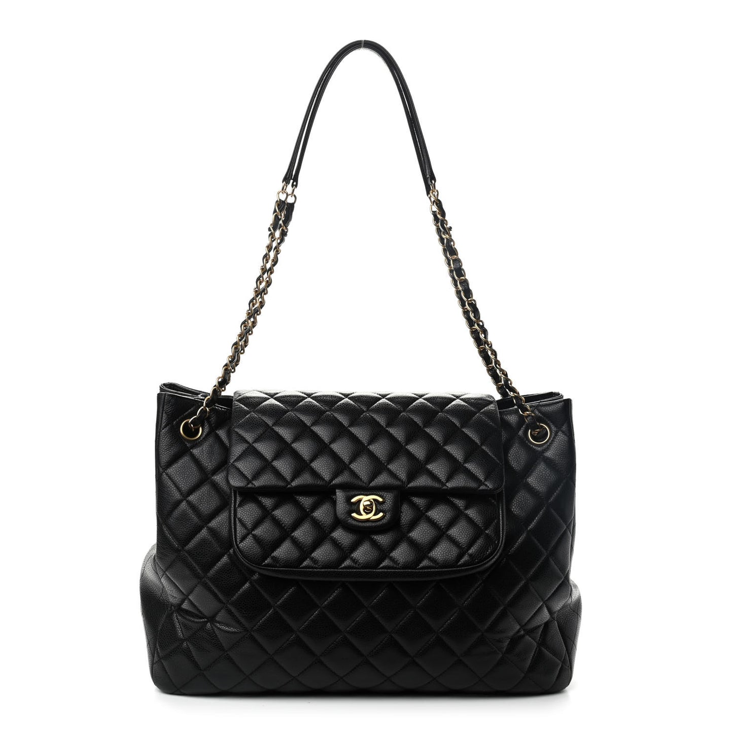 Caviar Quilted Flap Tote Black