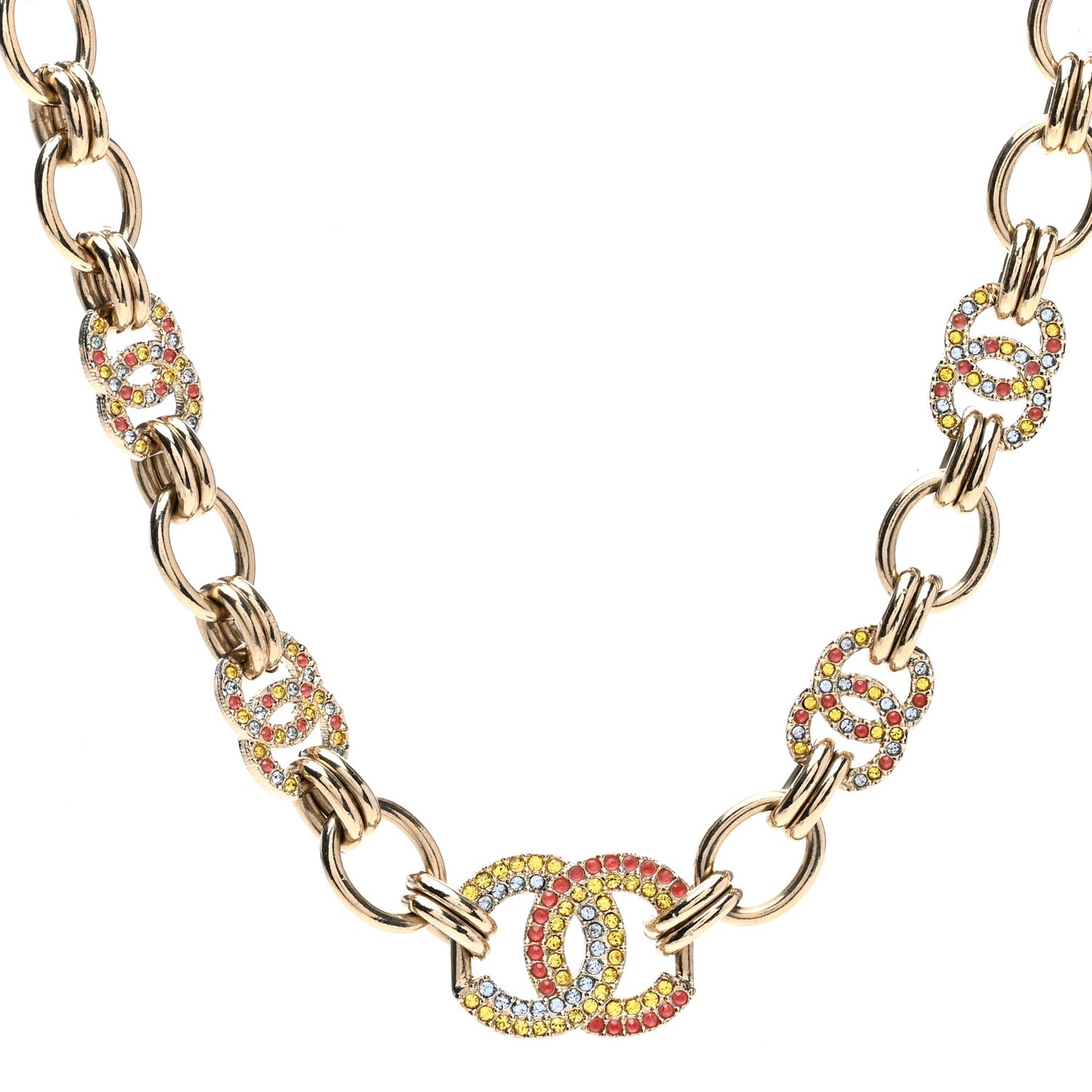 Crystal Chain CC Choker Necklace Gold Multicolor