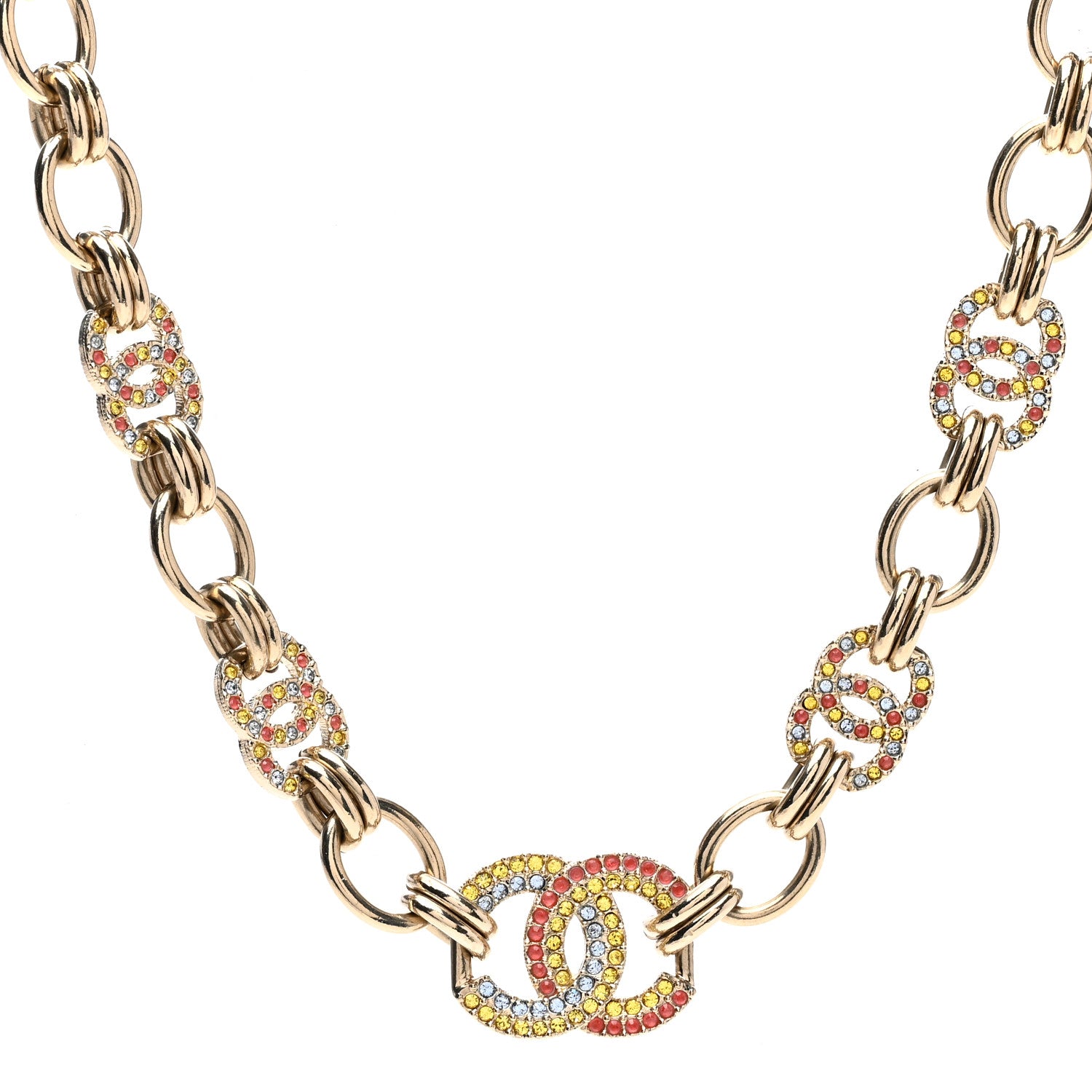 Chanel Crystal Chain CC Choker Necklace Gold Multicolor 4 of 6