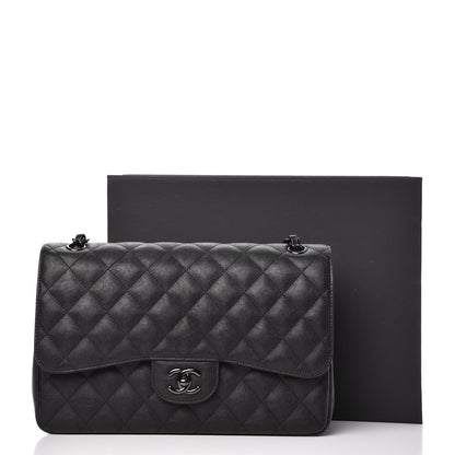 Chanel Crumpled Calfskin Quilted Jumbo Double Flap So Black 8 of 8