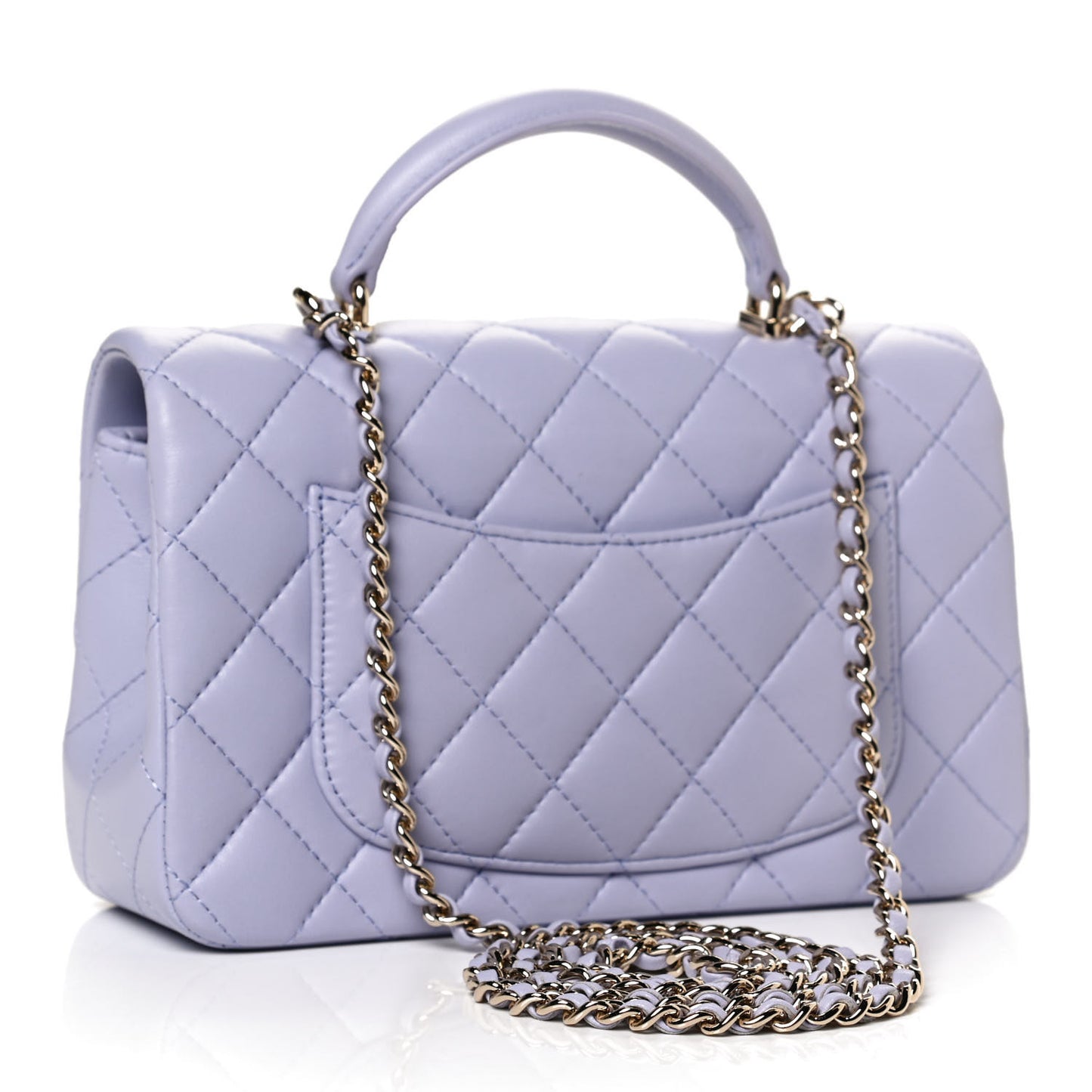 Lambskin Quilted Mini Top Handle Rectangular Flap Light Purple