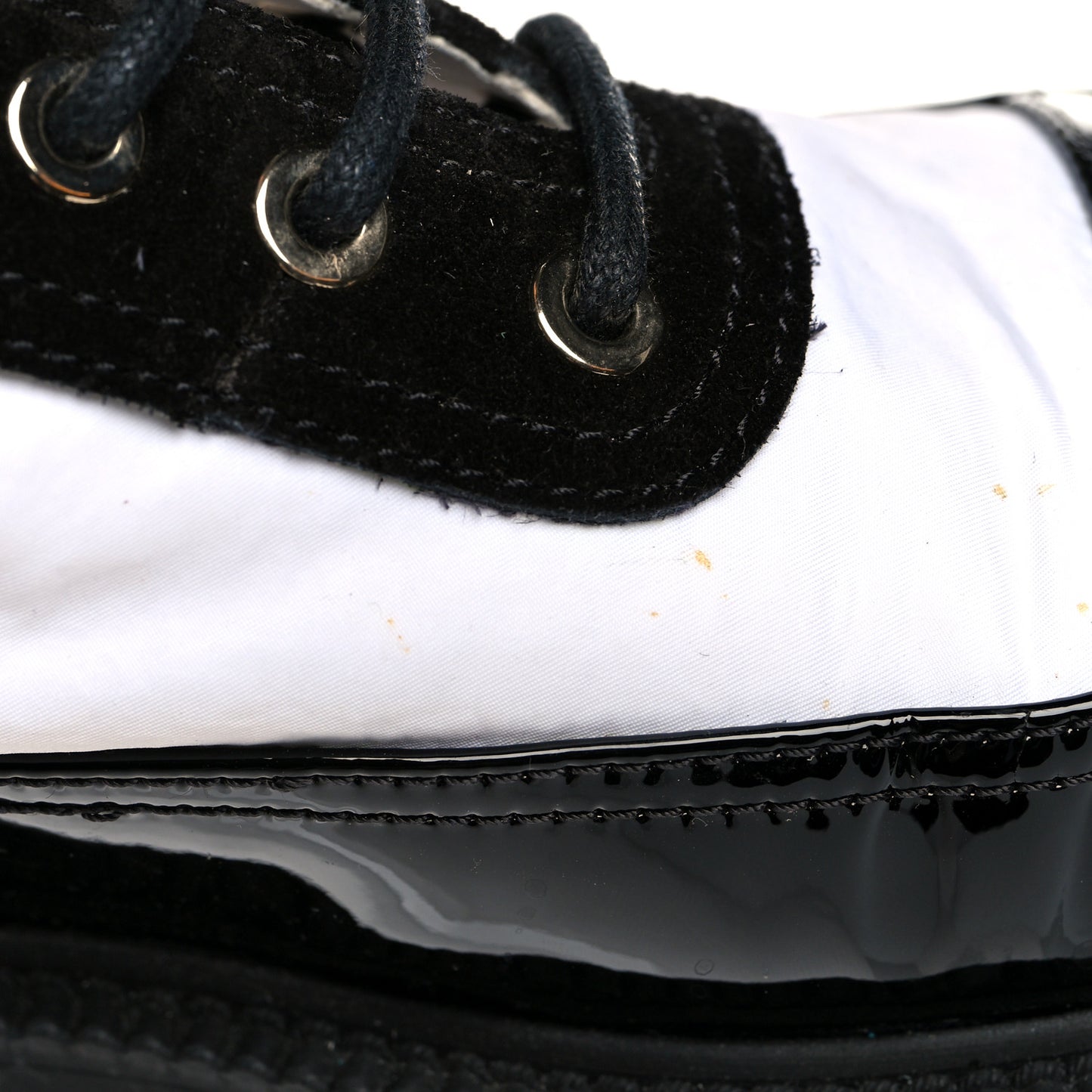 Nylon Suede Patent Calfskin CC Captoe Lace Up Oxfords 36.5 White Black