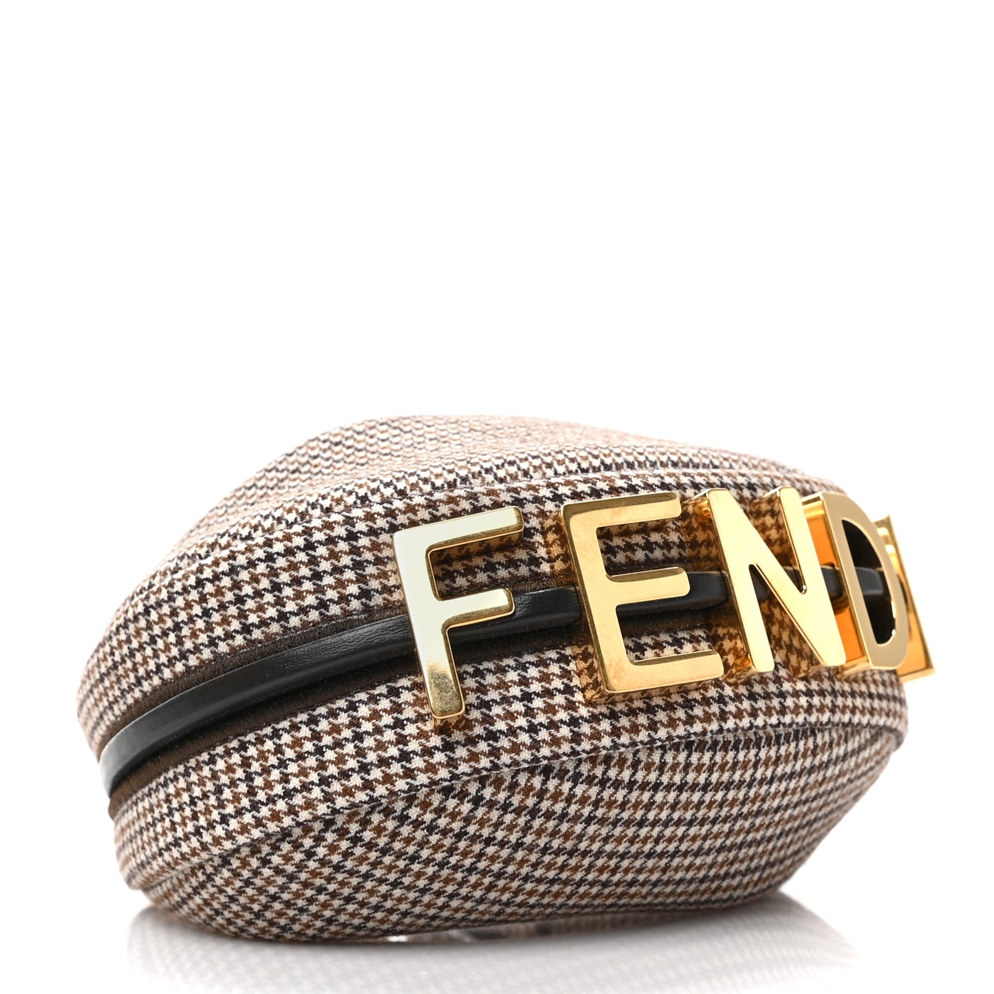 Wool Nappa Micro Houndstooth Nano Fendigraphy Hobo Charm Beige Moro