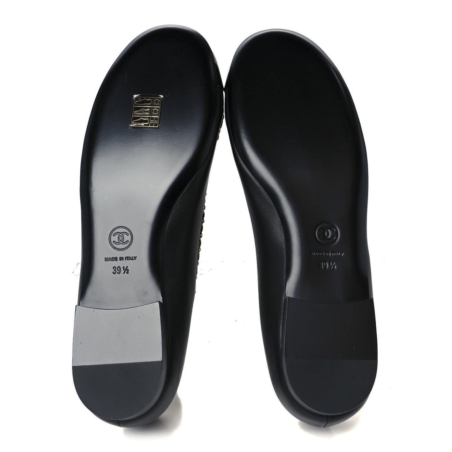Lambskin Patent Cap Toe Chain Around Ballerina Flats 39.5 Black