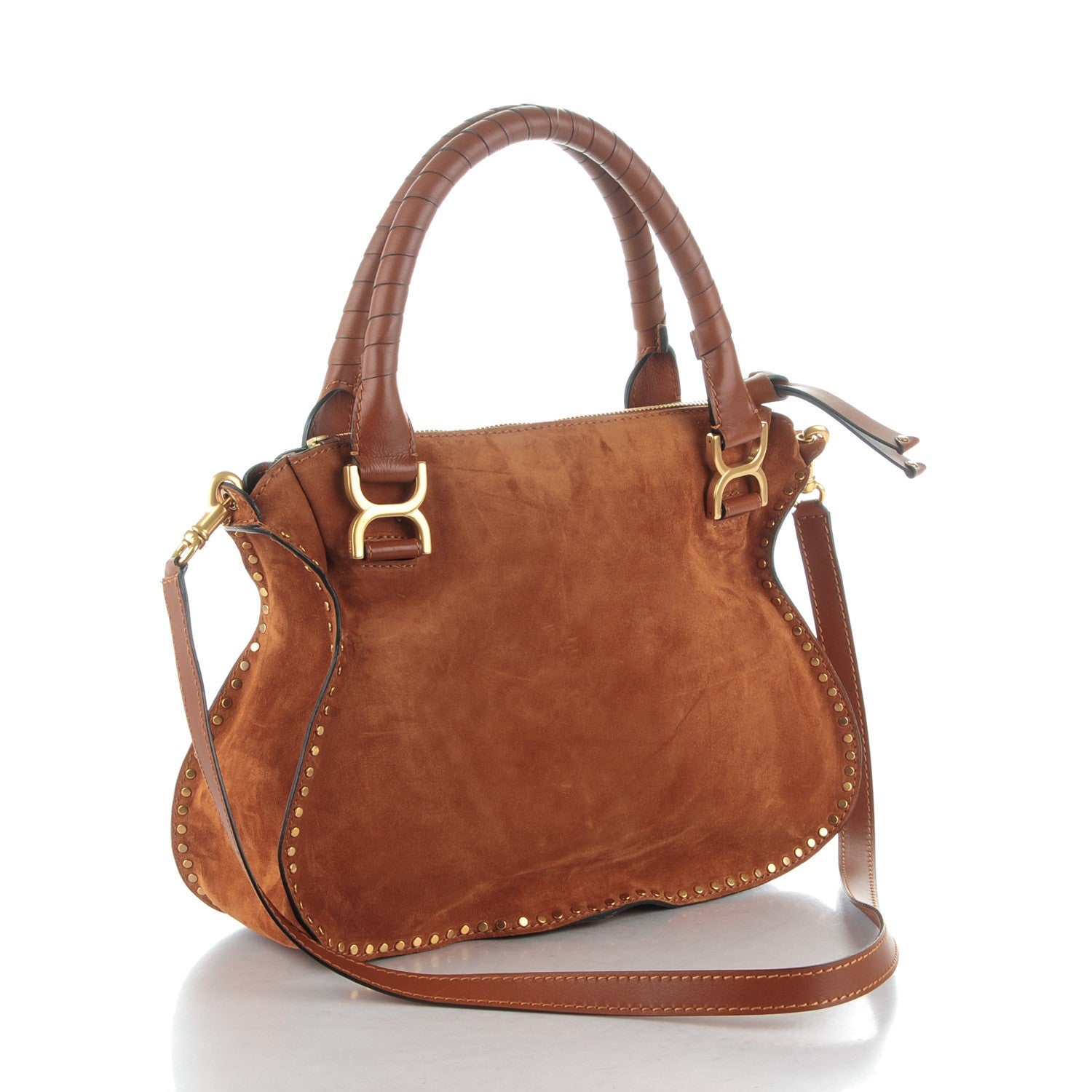 Chloe Suede Calfskin Braided Medium Marcie Satchel Caramel 3 of 8