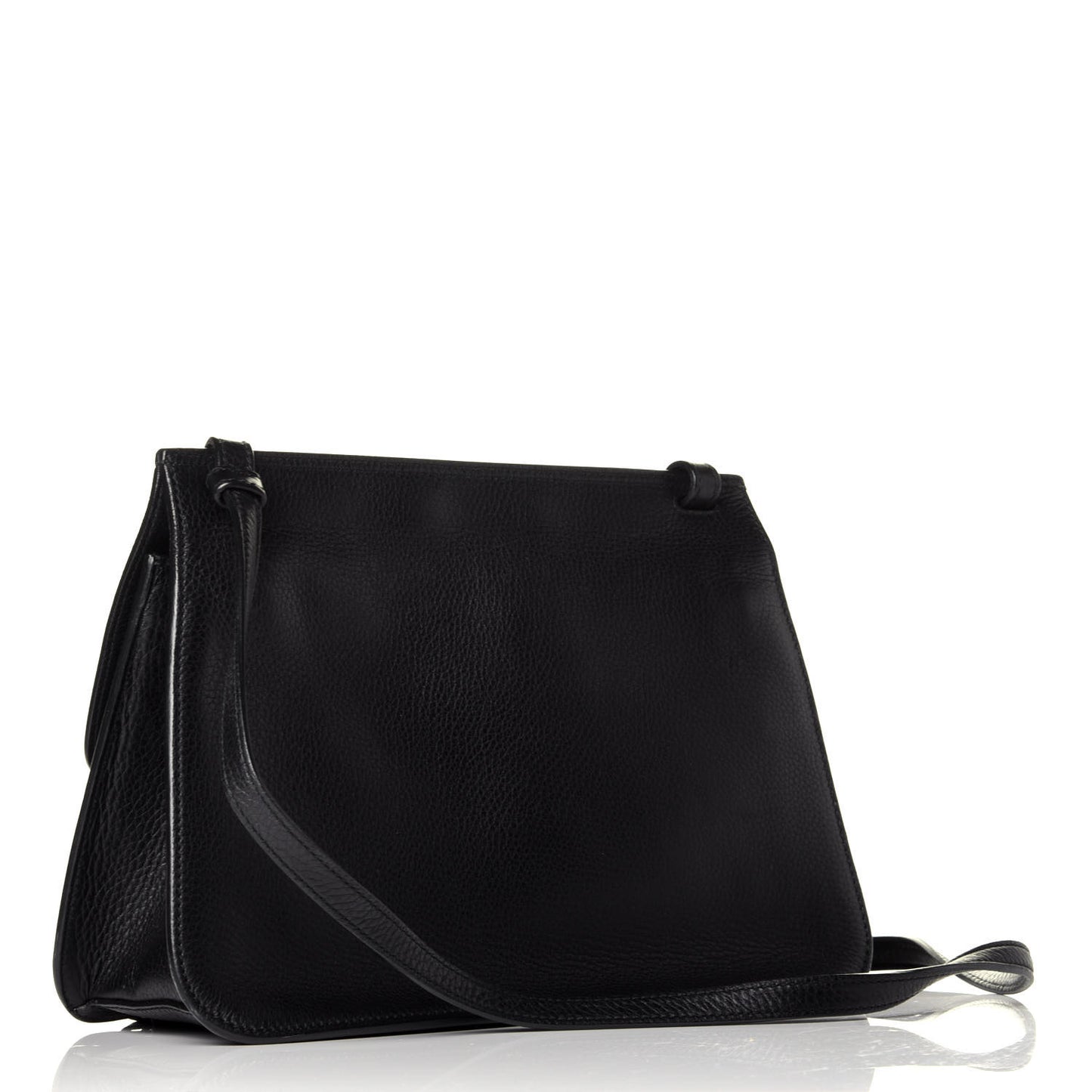 Pebbled Calfskin Medium Bamboo Daily Flap Shoulder Bag Black