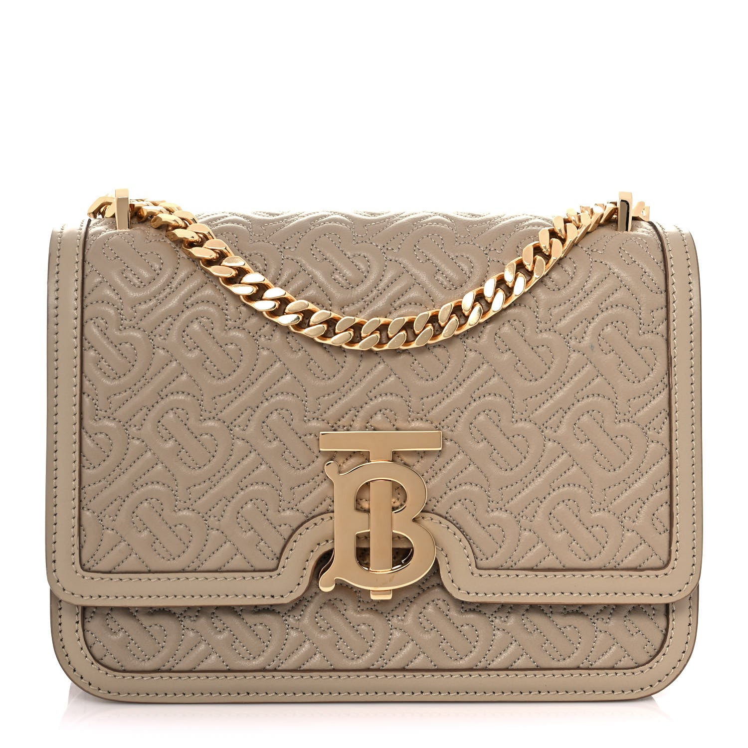 Burberry Calfskin Monogram Embossed Small TB Chain Bag Honey 1 of 10