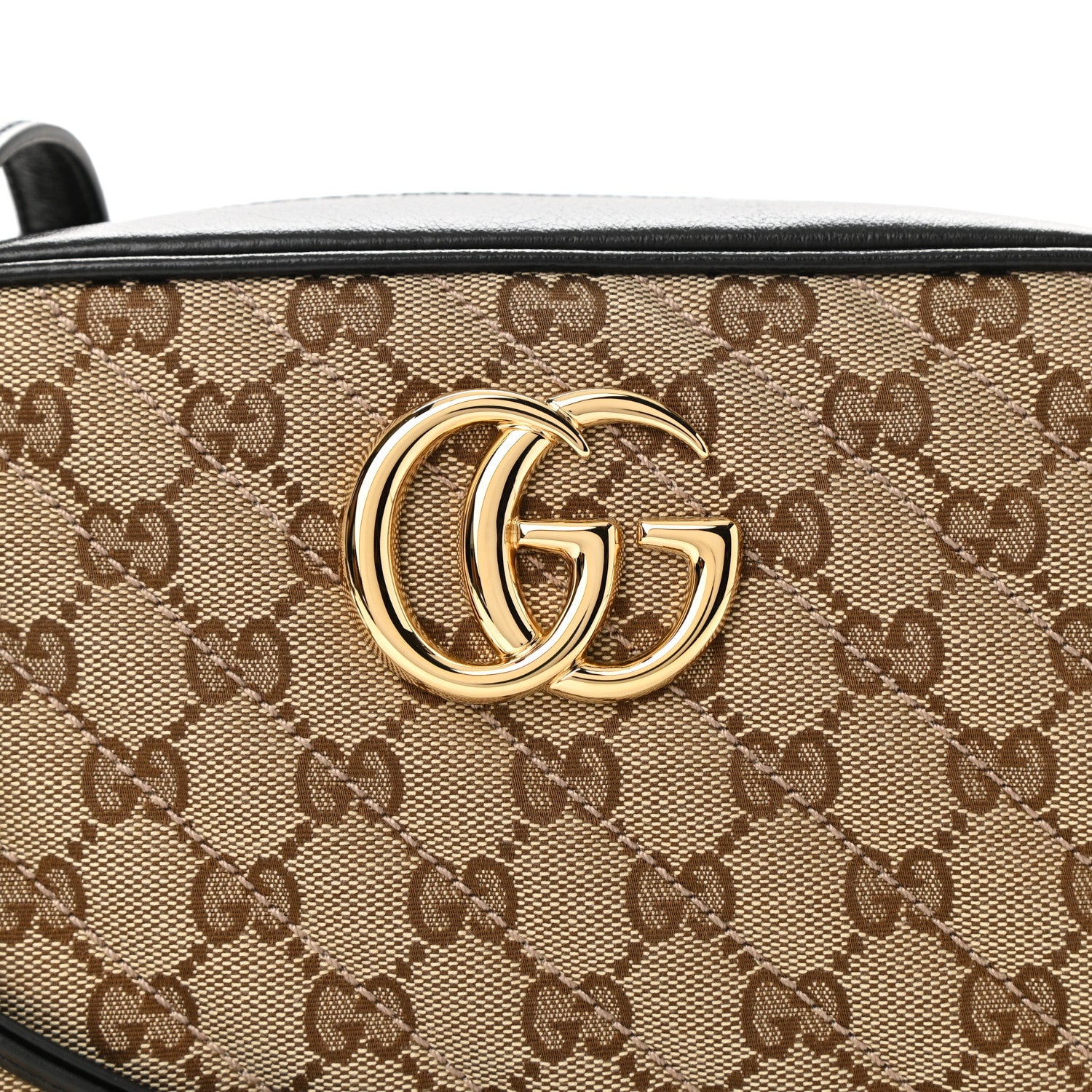 Gucci Monogram Matelasse Diagonal Small GG Marmont Chain Shoulder Bag Beige Black 8 of 10