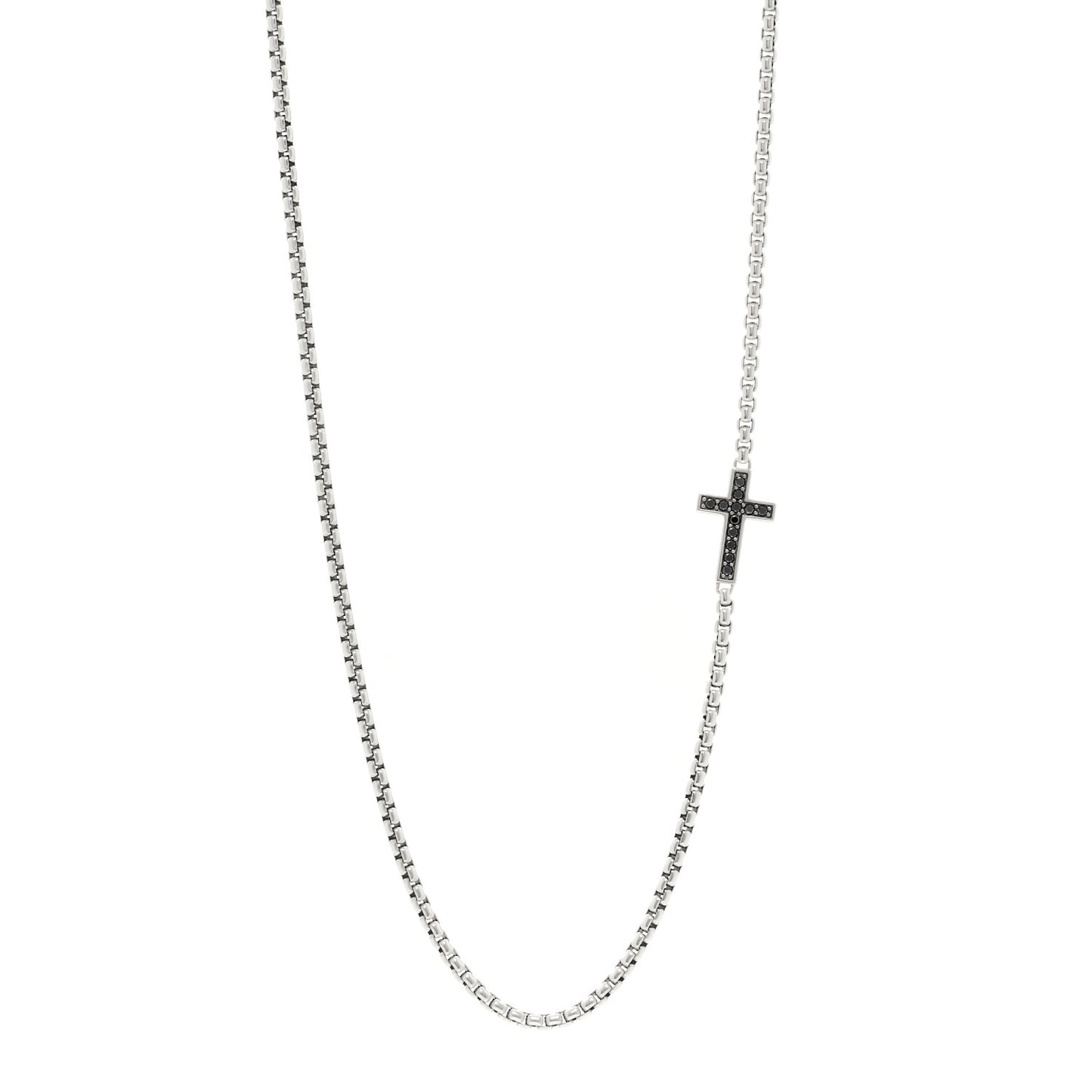 Sterling Silver Black Diamond Streamline Cross Station Necklace 26"