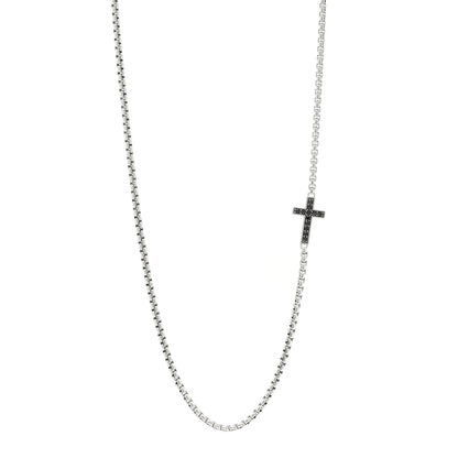 David Yurman Sterling Silver Black Diamond Streamline Cross Station Necklace 26" 1 of 4