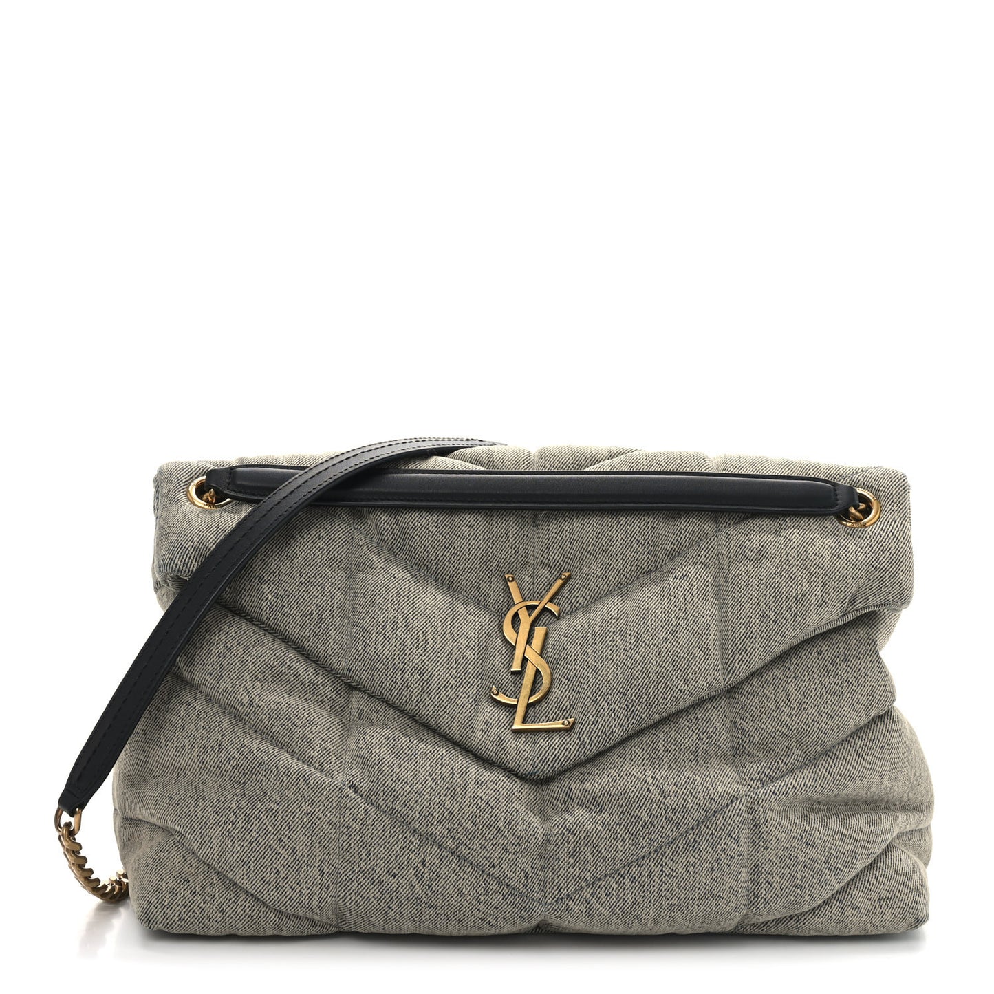 Denim Quilted Medium Loulou Puffer Monogram Chain Satchel Azur