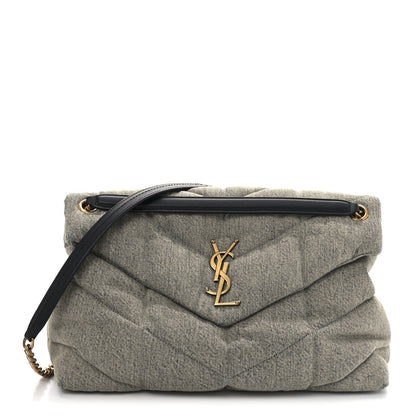 Saint Laurent Denim Quilted Medium Loulou Puffer Monogram Chain Satchel Azur 1 of 9
