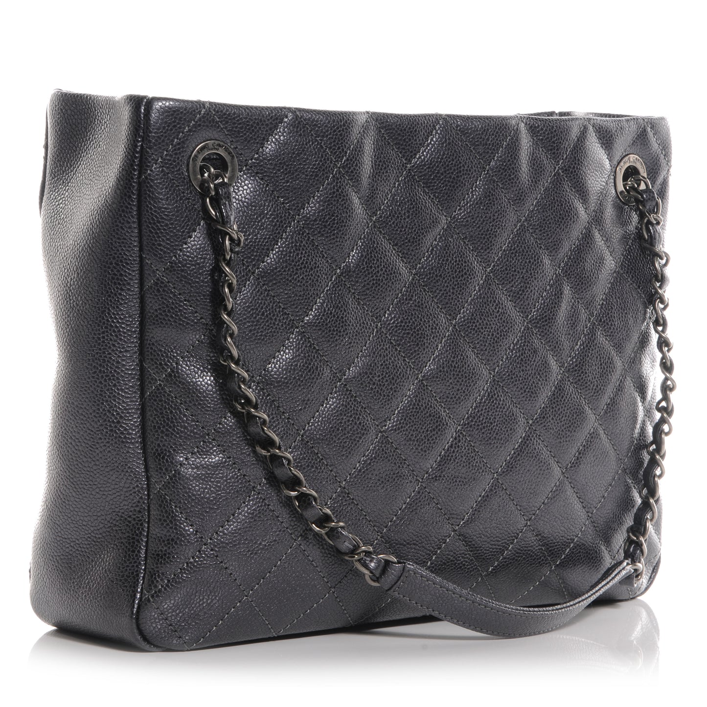 Iridescent Caviar Small Zip Shopping Tote Argent Dark Silver