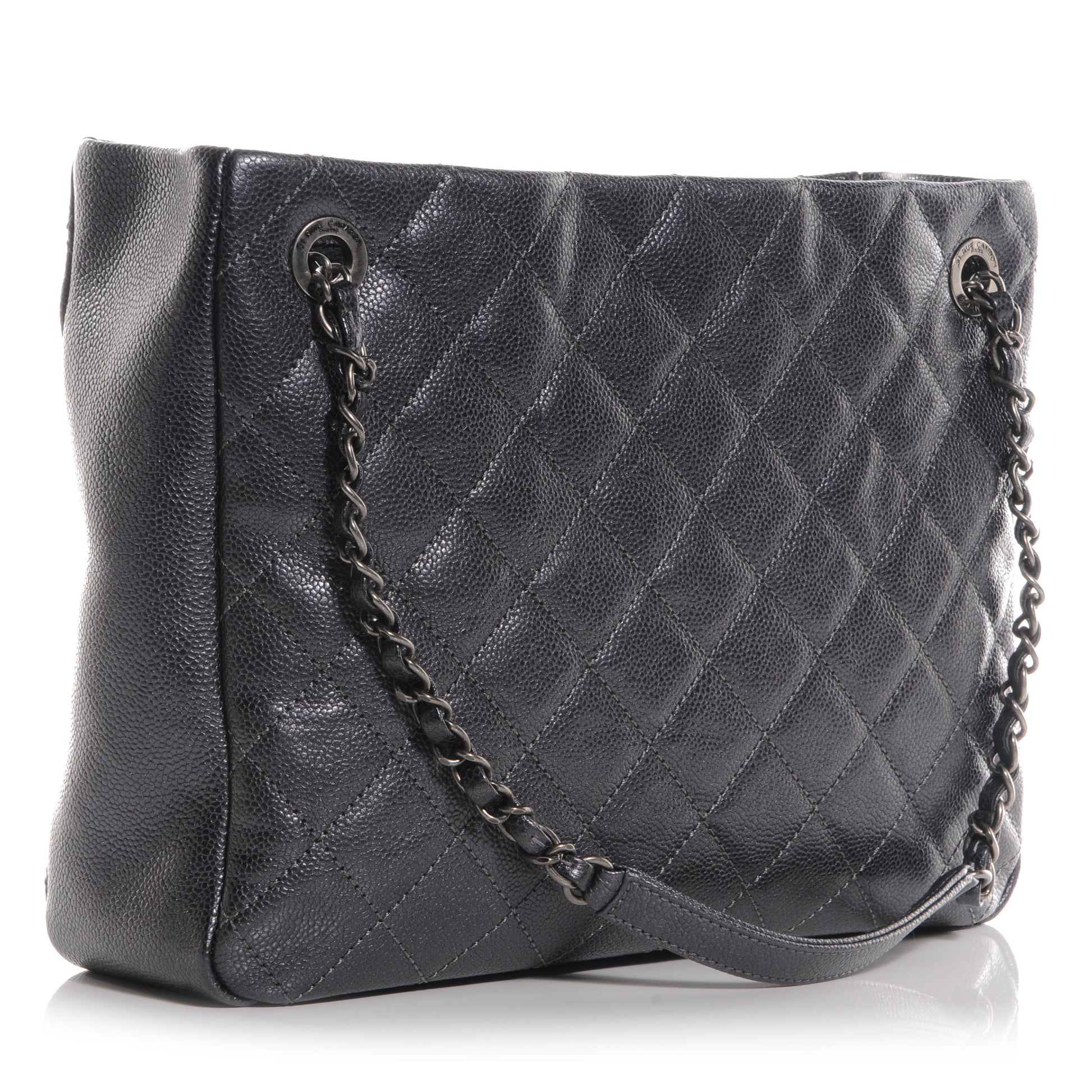 Chanel Iridescent Caviar Small Zip Shopping Tote Argent Dark Silver 4 of 8