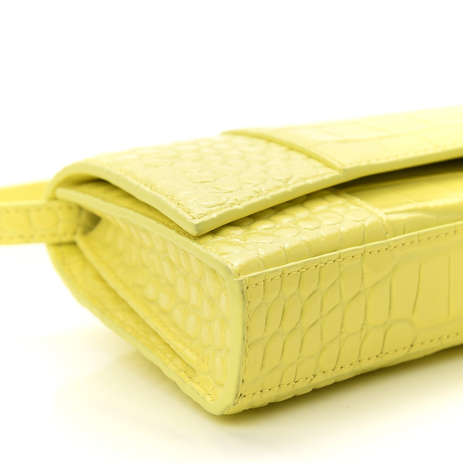 Balenciaga Shiny Calfskin Crocodile Embossed Hourglass Stretch Sling Shoulder Bag Light Yellow 9 of 10