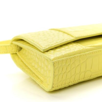 Balenciaga Shiny Calfskin Crocodile Embossed Hourglass Stretch Sling Shoulder Bag Light Yellow 9 of 10