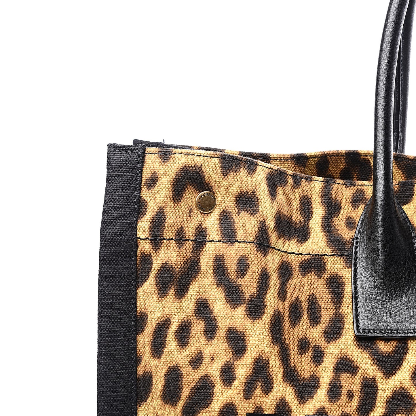 Canvas Calfskin Leopard Print Rive Gauche Noe Tote Natural Black