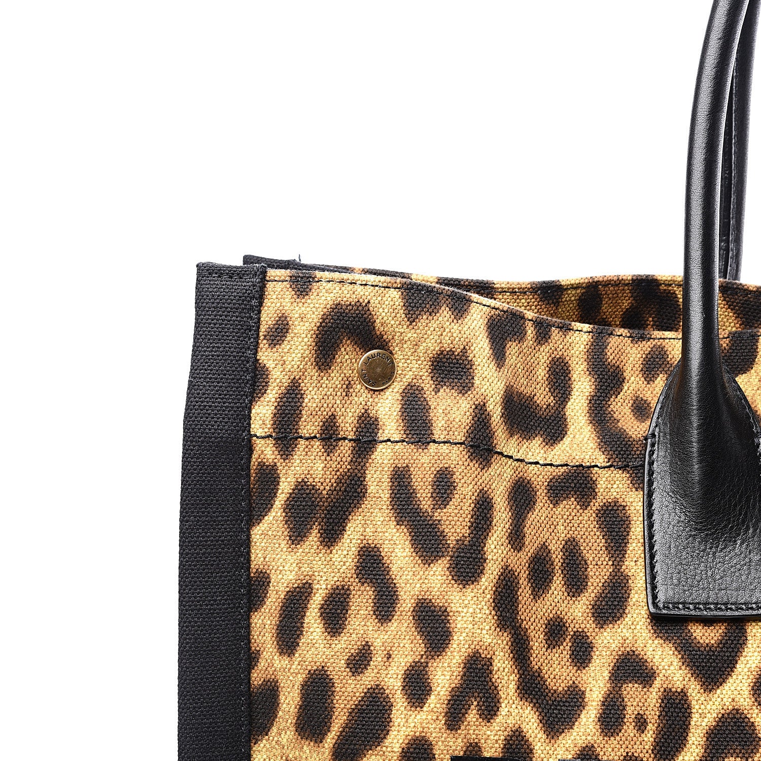 Saint Laurent Canvas Calfskin Leopard Print Rive Gauche Noe Tote Natural Black 9 of 9