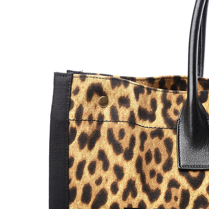 Saint Laurent Canvas Calfskin Leopard Print Rive Gauche Noe Tote Natural Black 9 of 9