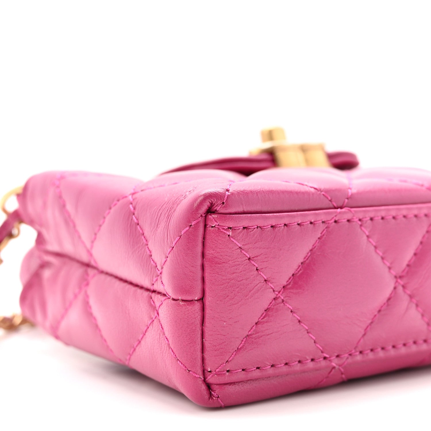 Chanel Shiny Aged Calfskin Quilted Mini Nano Kelly Shopper Dark Pink 9 of 11