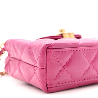 Chanel Shiny Aged Calfskin Quilted Mini Nano Kelly Shopper Dark Pink 9 of 11