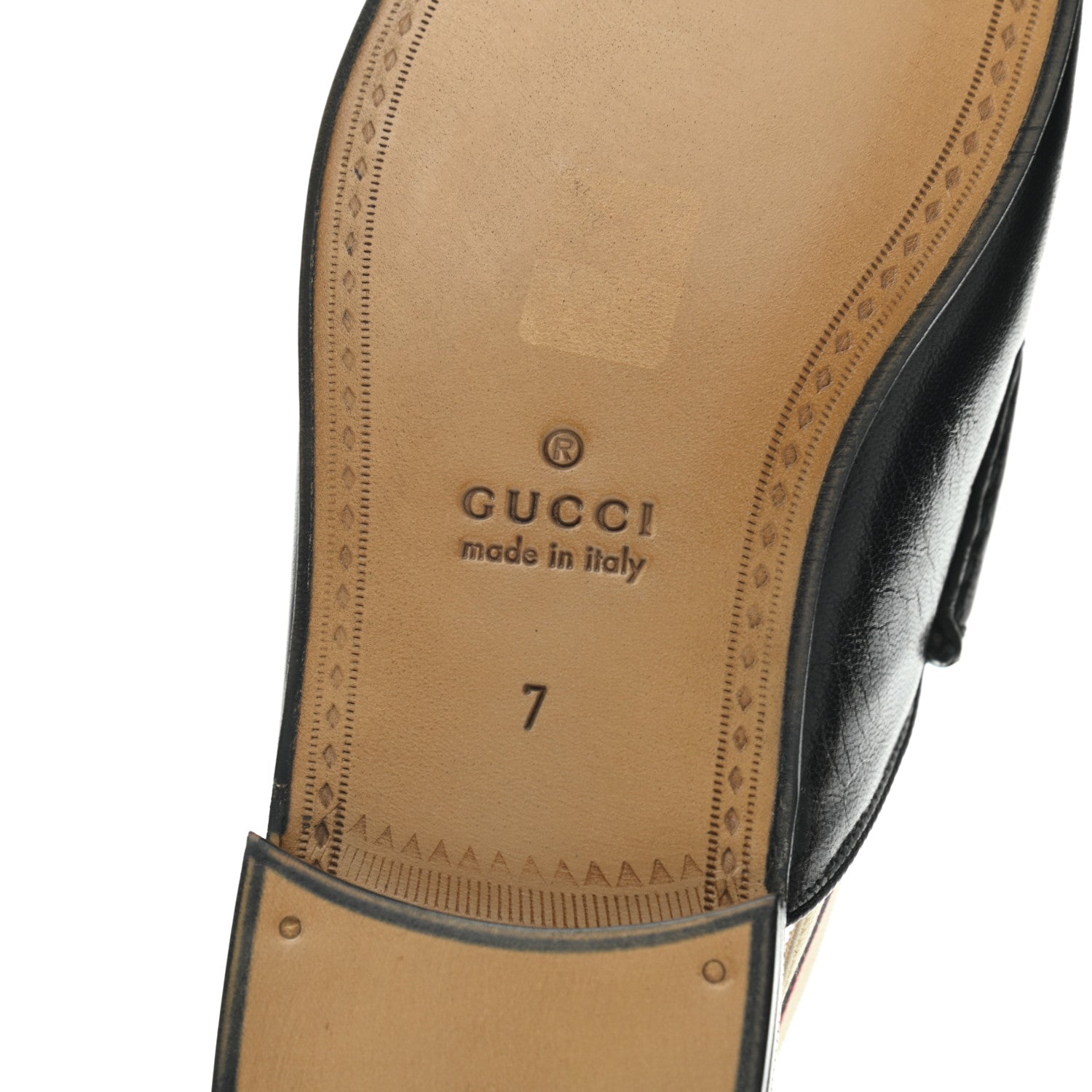 Gucci Goatskin Stripe Mens Horsebit Slingback Slippers 7 Black 6 of 9