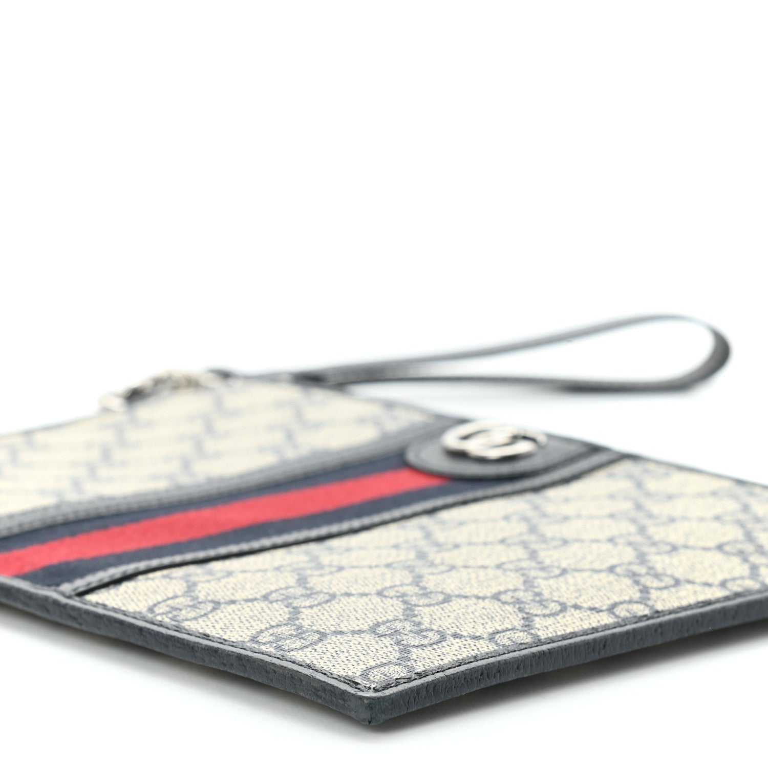 Gucci GG Supreme Monogram Textured Dollar Calfskin Web Ophidia Wristlet Pouch Beige Blue 9 of 9