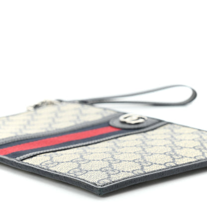 Gucci GG Supreme Monogram Textured Dollar Calfskin Web Ophidia Wristlet Pouch Beige Blue 9 of 9