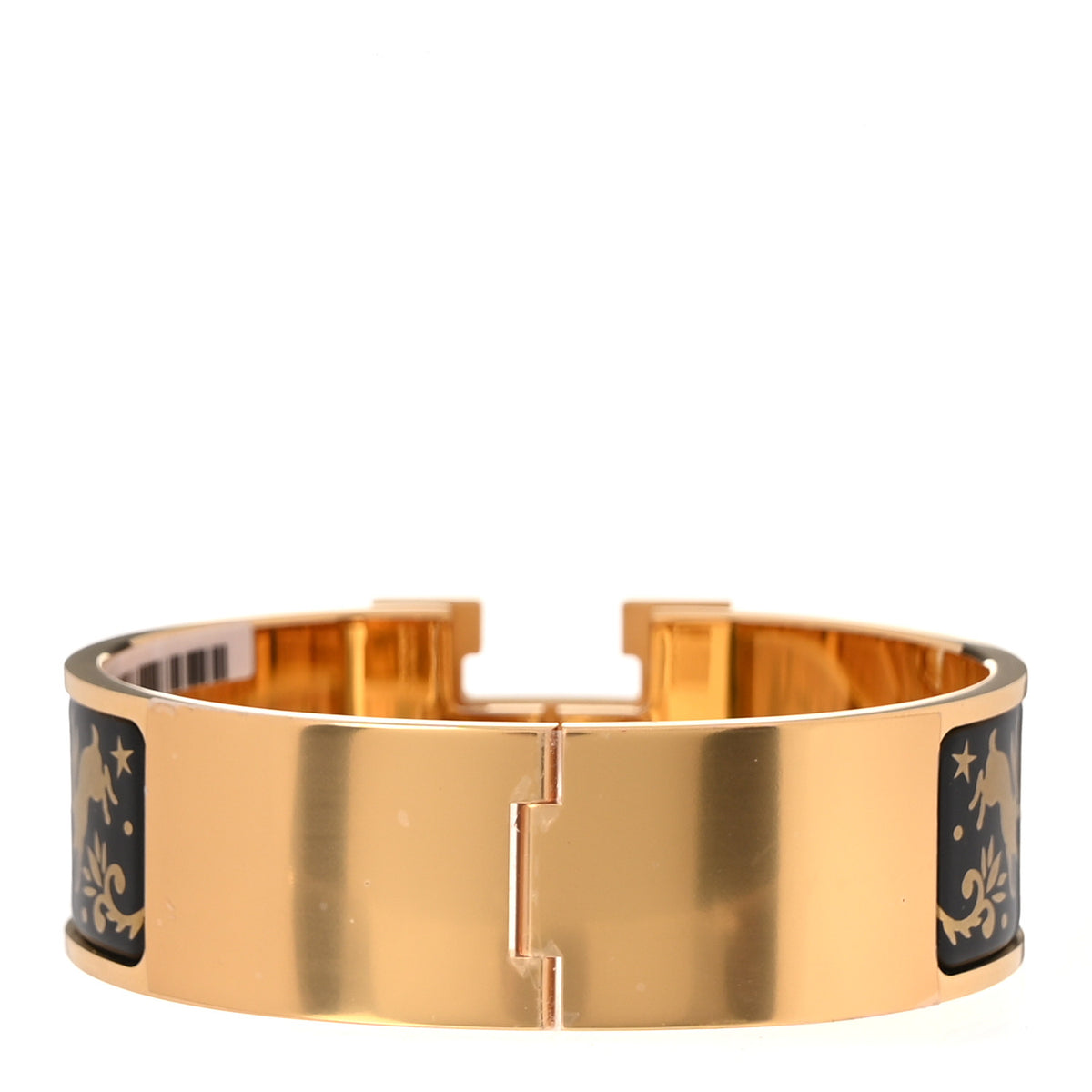 Enamel Printed Sous Le Charme D'Orphee Wide Clic Clac H Bracelet GM Black Gold