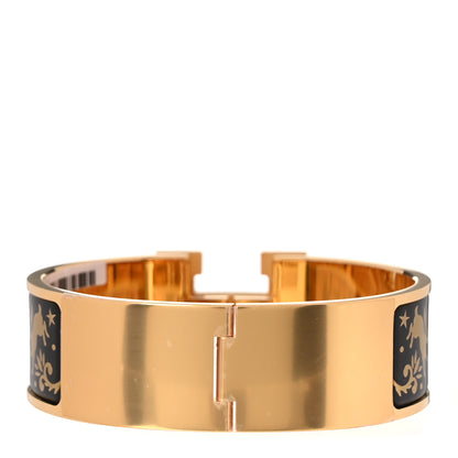 Hermes Enamel Printed Sous Le Charme D'Orphee Wide Clic Clac H Bracelet GM Black Gold 3 of 5
