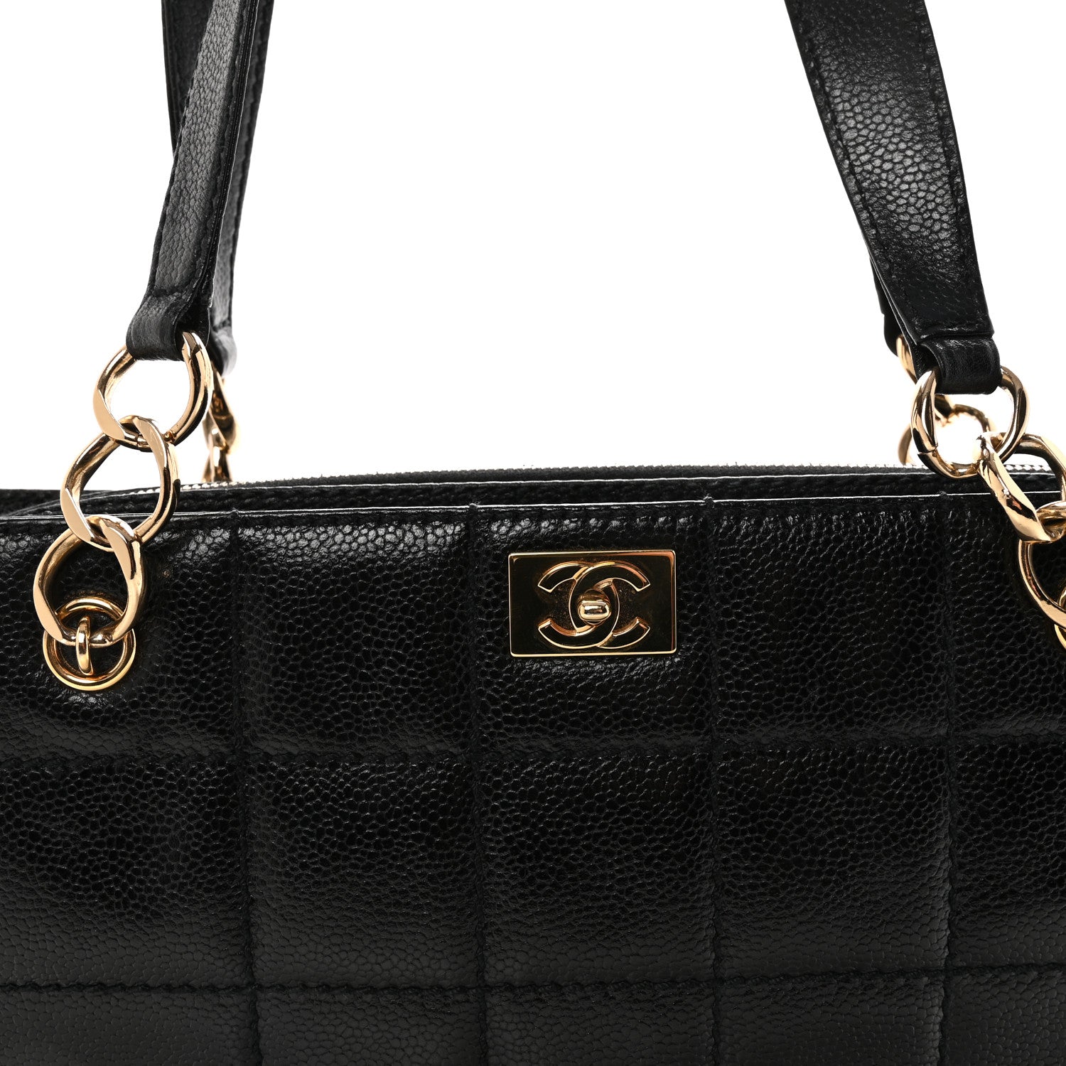 Chanel Caviar Stitched Chocolate Bar Shopping Tote Black 7 of 9