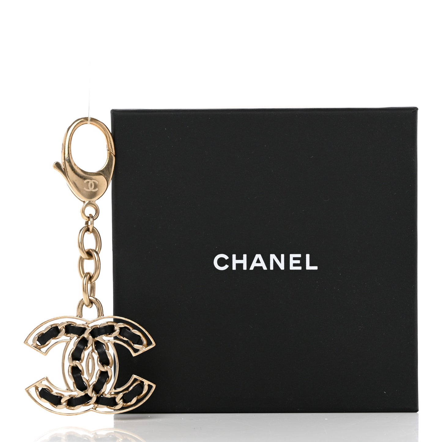Lambskin CC Chain Keychain Black Gold