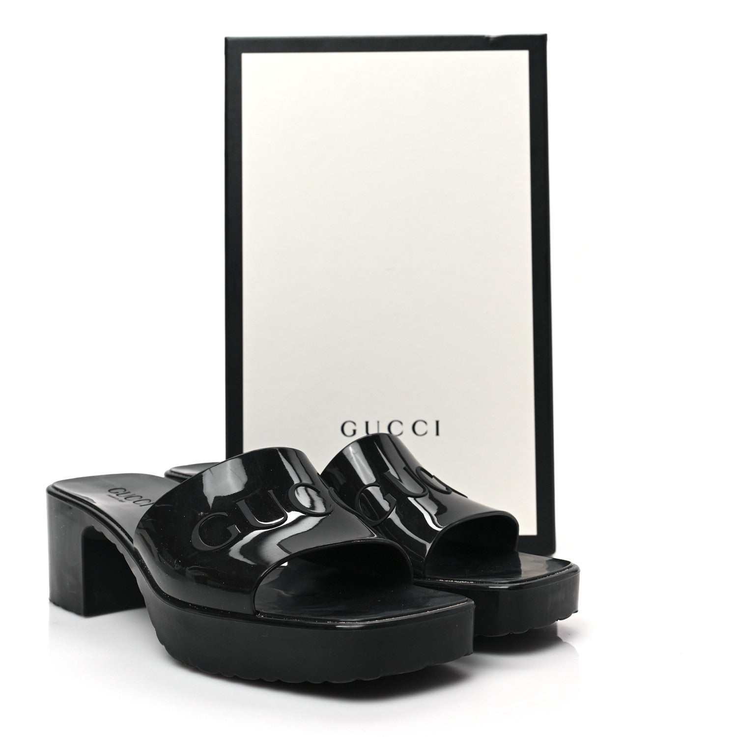 Gucci Rubber Gucci Logo Womens Platform 20/60mm Slide Sandals 39 Black 8 of 8