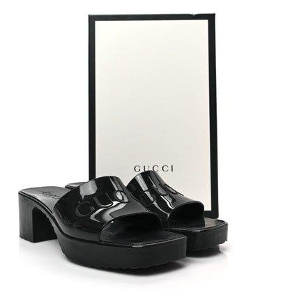 Gucci Rubber Gucci Logo Womens Platform 20/60mm Slide Sandals 39 Black 8 of 8