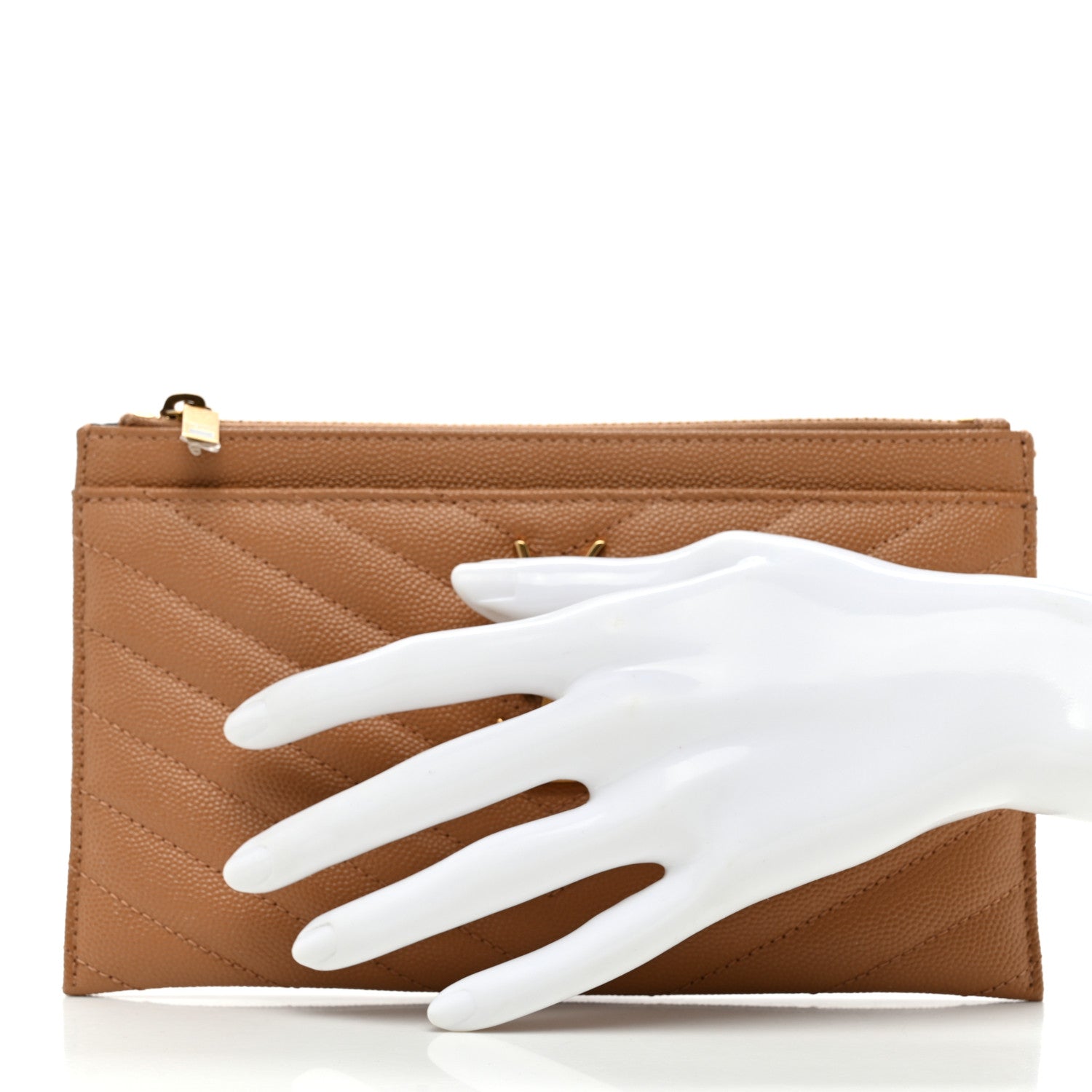 Saint Laurent Grain De Poudre Chevron Monogram Bill Pouch Dune 2 of 8