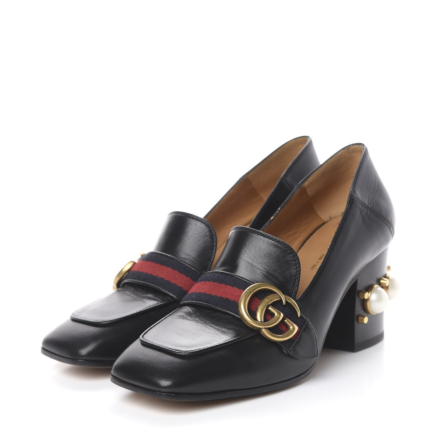 Malaga Kid Web Pearl Embellished Peyton 75mm Loafer Pumps 36.5 Black