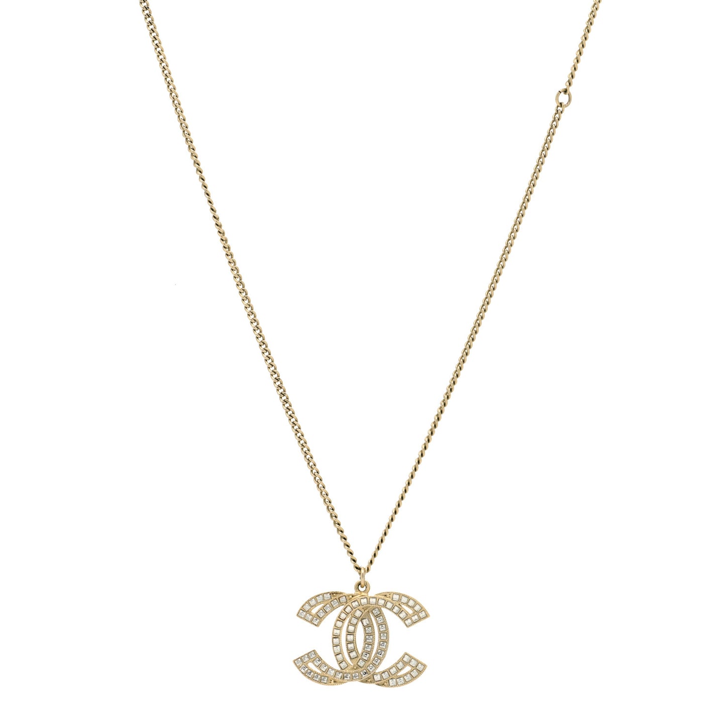 Metal Crystal Baguette CC Pendant Necklace Gold