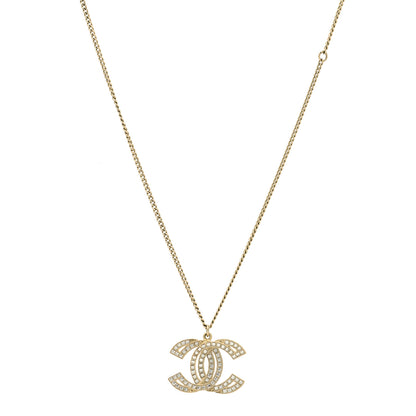 Chanel Metal Crystal Baguette CC Pendant Necklace Gold 1 of 5